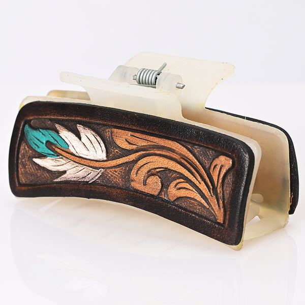 ADHC110 Hand-Tooled Leather Feather Hair Band Clip Clutcher - Western Chic | American Darling