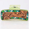 ADHC115 Green Mosaic Leather Hair Band Clip Clutcher - Hand Tooled Floral Design | American Darling