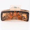 ADHC132 Tooled Leather Hair Band Clip Clutcher - Burnt Sunflower Design | American Darling
