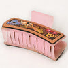 ADHC134 Tooled Leather Hair Band Clip Clutcher - Colorful Floral Burst on Pink | American Darling