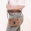 ADBGZ859 Tan Tooled Leather Crossbody Bag Western Floral Design | American Darling