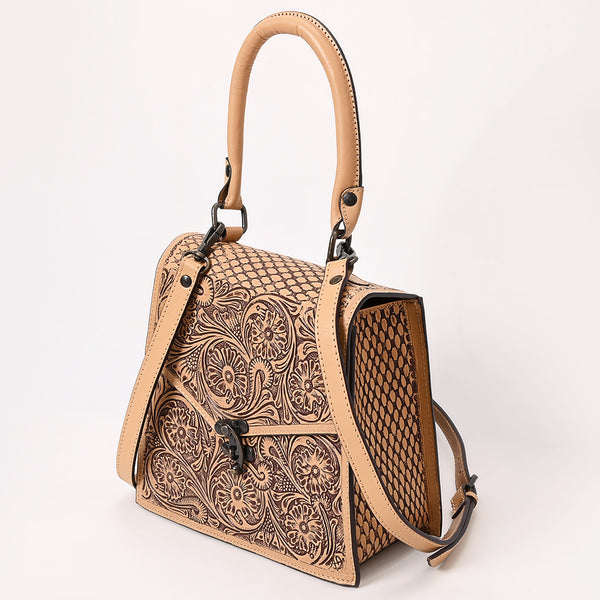 ADBGZ862 Structured Floral Tooled Leather Top Handle Tote Bag Tan Western Satchel | American Darling