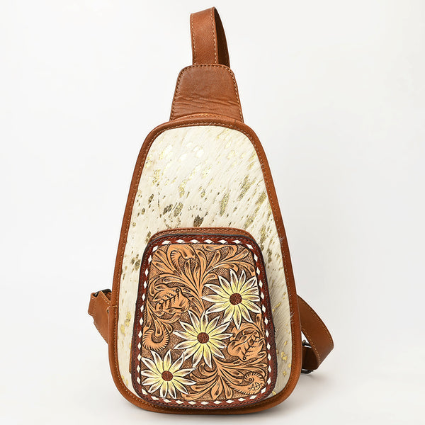 ADBG1146 American Darling Floral Hand Tooled Bag -Hair on Cowhide Sling