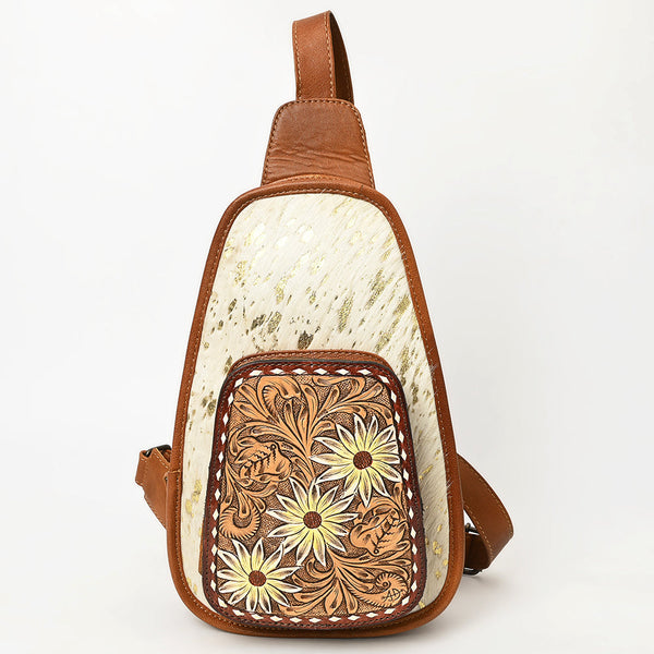 ADBG1146 American Darling Floral Hand Tooled Bag -Hair on Cowhide Sling