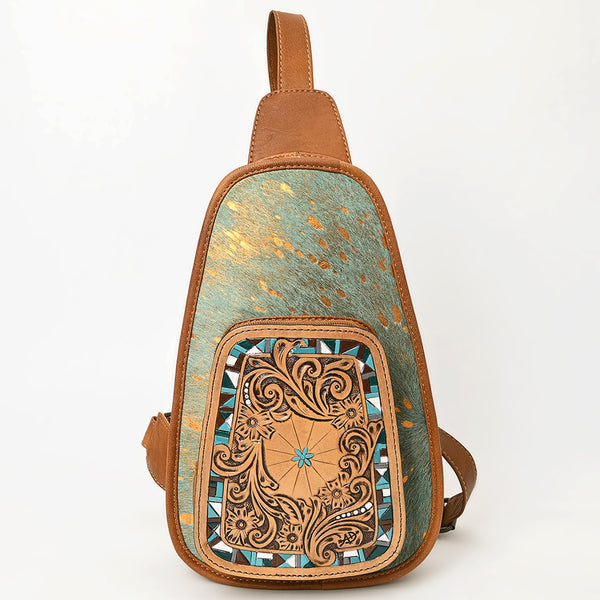 ADBG1146 American Darling Floral Hand Tooled Bag -Hair on Cowhide Sling