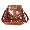 ADBGM420 Speckled Cowhide Leather Fringe Messenger Bag with Turquoise Concho - American Darling