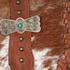 ADBGM420 Speckled Cowhide Leather Fringe Messenger Bag with Turquoise Concho - American Darling