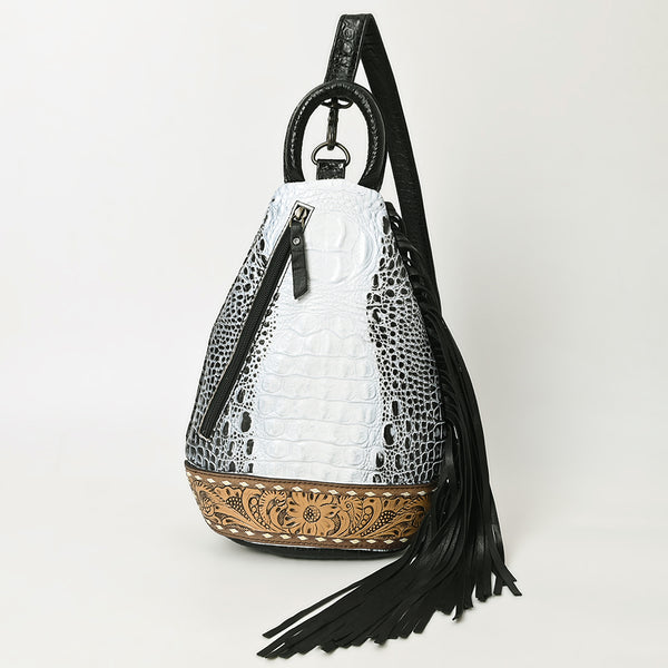 ADBG1482 American Darling Crocodile Embossed Sling Bag | Hand-Tooled Leather Fringe Bag