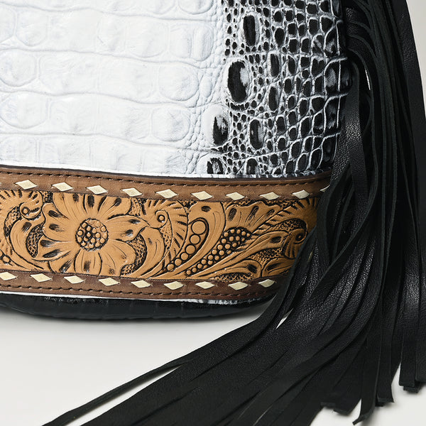 ADBG1482 American Darling Crocodile Embossed Sling Bag | Hand-Tooled Leather Fringe Bag