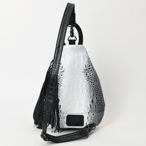 ADBG1482 American Darling Crocodile Embossed Sling Bag | Hand-Tooled Leather Fringe Bag