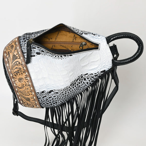 ADBG1482 American Darling Crocodile Embossed Sling Bag | Hand-Tooled Leather Fringe Bag