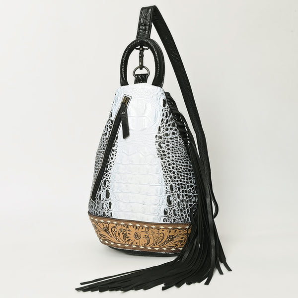 ADBG1482 American Darling Crocodile Embossed Sling Bag | Hand-Tooled Leather Fringe Bag