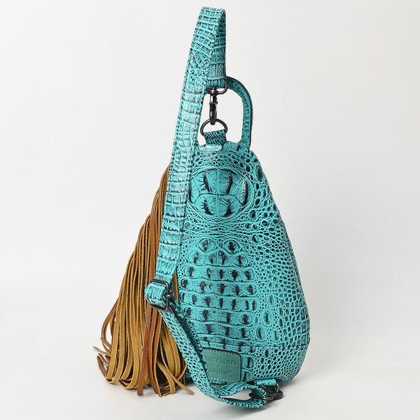 ADBG1482 American Darling Crocodile Embossed Sling Bag | Hand-Tooled Leather Fringe Bag