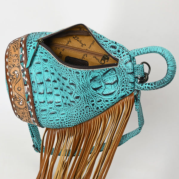 ADBG1482 American Darling Crocodile Embossed Sling Bag | Hand-Tooled Leather Fringe Bag