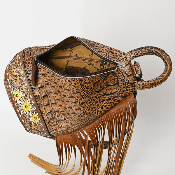 ADBG1482 American Darling Crocodile Embossed Sling Bag | Hand-Tooled Leather Fringe Bag