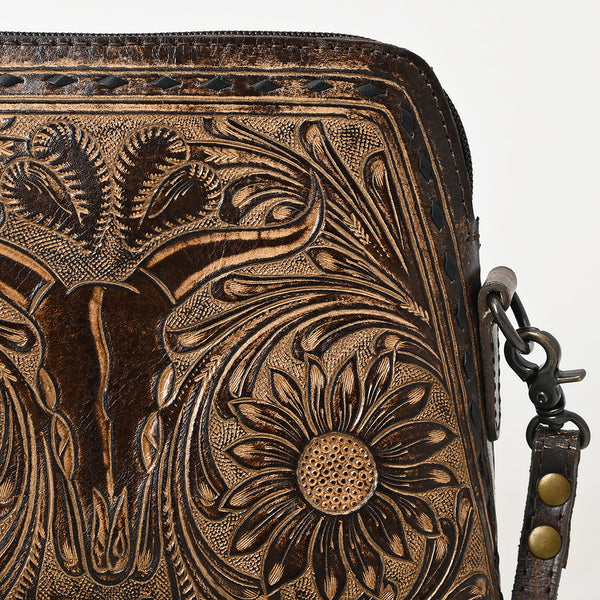 ADBG769 American Darling Hand Tooled Western Leather Crossbody - Floral Carved Full Grain Leather
