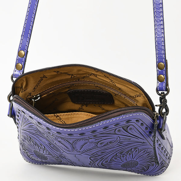 ADBG769 American Darling Hand Tooled Western Leather Crossbody - Floral Carved Full Grain Leather