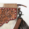 ADBG1050 American Darling Hair-on Cowhide Leather Crossbody Bag Floral Tooling & Fringes Western Handbag