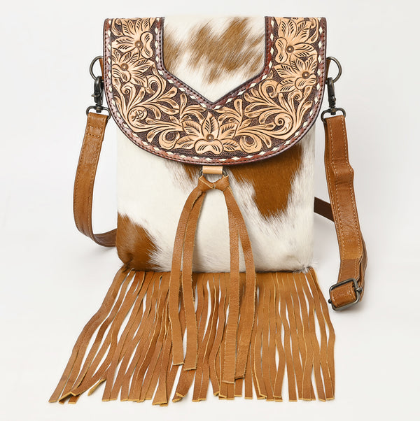 ADBG1486 American Darling Hair-On Cowhide & Hand-Tooled Crossbody Bag | Tassel Flap Purse