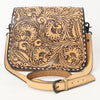 ADBGZ780 Natural Tooled Leather Crossbody Bag - Western Floral Flap Shoulder Purse