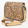 ADBGZ780 Natural Tooled Leather Crossbody Bag - Western Floral Flap Shoulder Purse