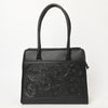 ADBGZ782A Structured Black Leather Tote Handbag - Hand-Tooled Floral Western Panel