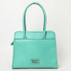 ADBGZ782 Structured Turquoise Leather Tote Handbag - Hand-Tooled Floral Western Panel
