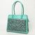 ADBGZ782 Structured Turquoise Leather Tote Handbag - Hand-Tooled Floral Western Panel