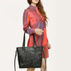 ADBGZ783A Hand-Tooled Black Leather Tote Bag - Western Floral Design with Detachable Strap