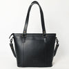 ADBGZ783A Hand-Tooled Black Leather Tote Bag - Western Floral Design with Detachable Strap