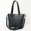 ADBGZ783A Hand-Tooled Black Leather Tote Bag - Western Floral Design with Detachable Strap