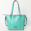 ADBGZ783 Hand-Tooled Turquoise Leather Tote Bag - Western Floral Design with Detachable Strap