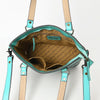 ADBGZ783 Hand-Tooled Turquoise Leather Tote Bag - Western Floral Design with Detachable Strap