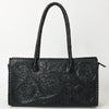ADBGZ833A Black Hand-Tooled Leather Western Tote bag Braided Handles & Floral Carving