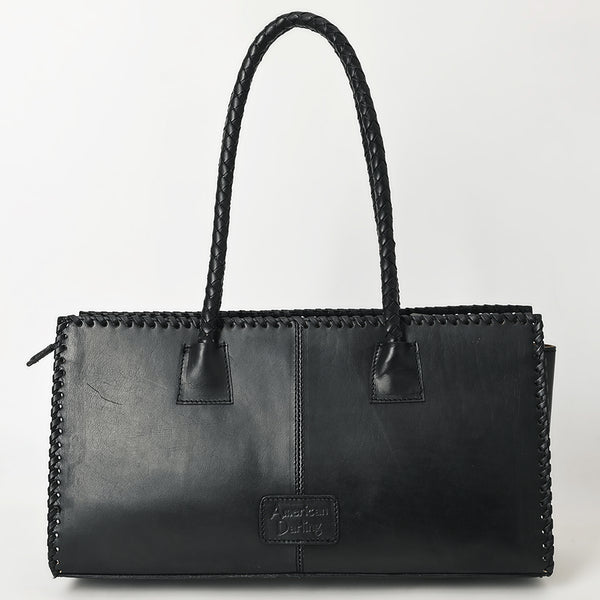 ADBGZ833A Black Hand-Tooled Leather Western Tote bag Braided Handles & Floral Carving