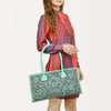 ADBGZ833 Hand-Tooled Leather Western Handbag - Floral Design with Braided Handles