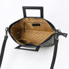 ADBGZ835A Black & White Hand-Tooled Leather Western Tote Handbag Cutout Handle & Floral Overlay
