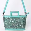 ADBGZ835 Hand-Tooled Leather Western Tote Handbag - Square Handle Design