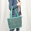 ADBGZ837 Hand-Tooled Leather Tote Bag - Western Floral Statement