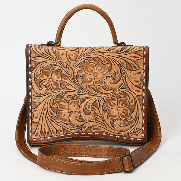 ADBG1487 American Darling Hand-Tooled Leather Messenger Bag Floral Carved Genuine Western Purse
