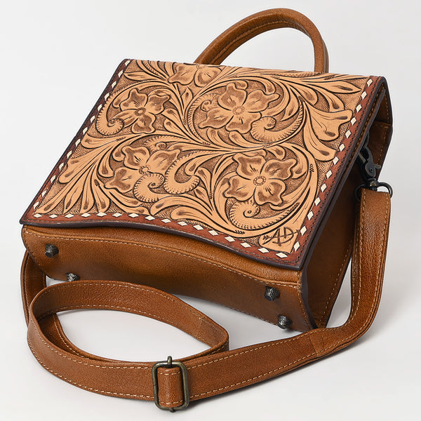 ADBG1487 American Darling Hand-Tooled Leather Messenger Bag Floral Carved Genuine Western Purse