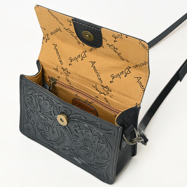 ADBG1491 American Darling Hand-Tooled Leather Small Cross Body Bag Floral Carved Western Purse