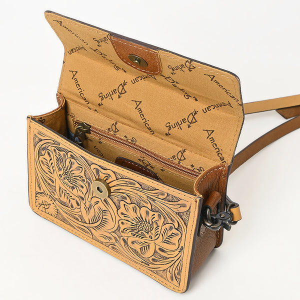 ADBG1491 American Darling Hand-Tooled Leather Small Cross Body Bag Floral Carved Western Purse