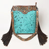 ADBG1493 American Darling Hand-Tooled Leather Large Crossbody Bag | Hair-On Cowhide Fringe Purse