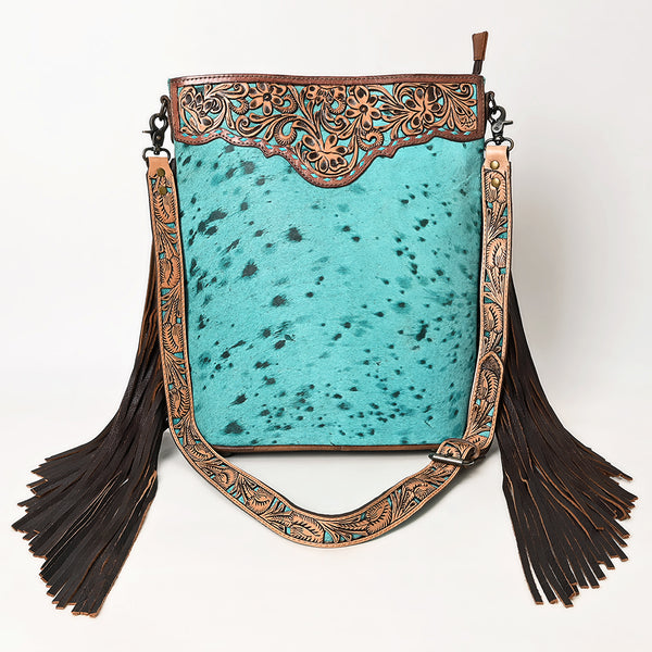 ADBG1493 American Darling Hand-Tooled Leather Large Crossbody Bag | Hair-On Cowhide Fringe Purse