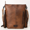 ADBG1493 American Darling Hand-Tooled Leather Large Crossbody Bag | Hair-On Cowhide Fringe Purse