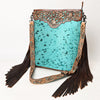ADBG1493 American Darling Hand-Tooled Leather Large Crossbody Bag | Hair-On Cowhide Fringe Purse