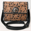 ADBG1494 American Darling Hand-Tooled Leather Small Crossbody Bag Floral Carved Buckstitched Purse