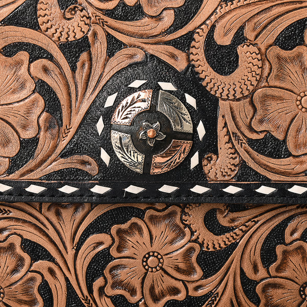 ADBG1494 American Darling Hand-Tooled Leather Small Crossbody Bag Floral Carved Buckstitched Purse