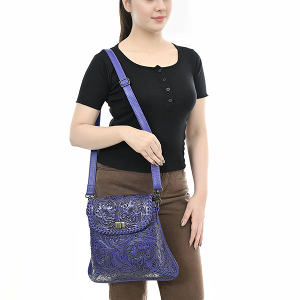 ADBG1496 American Darling Hand-Tooled Leather Crossbody Bag | Floral Carved Western Purse